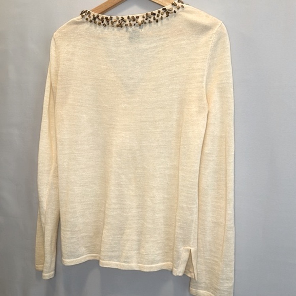 Evie Womens Blouse 100% Linen Knit Beaded Long Sleeve Side Slit Tunic Sweater S - Picture 2 of 9